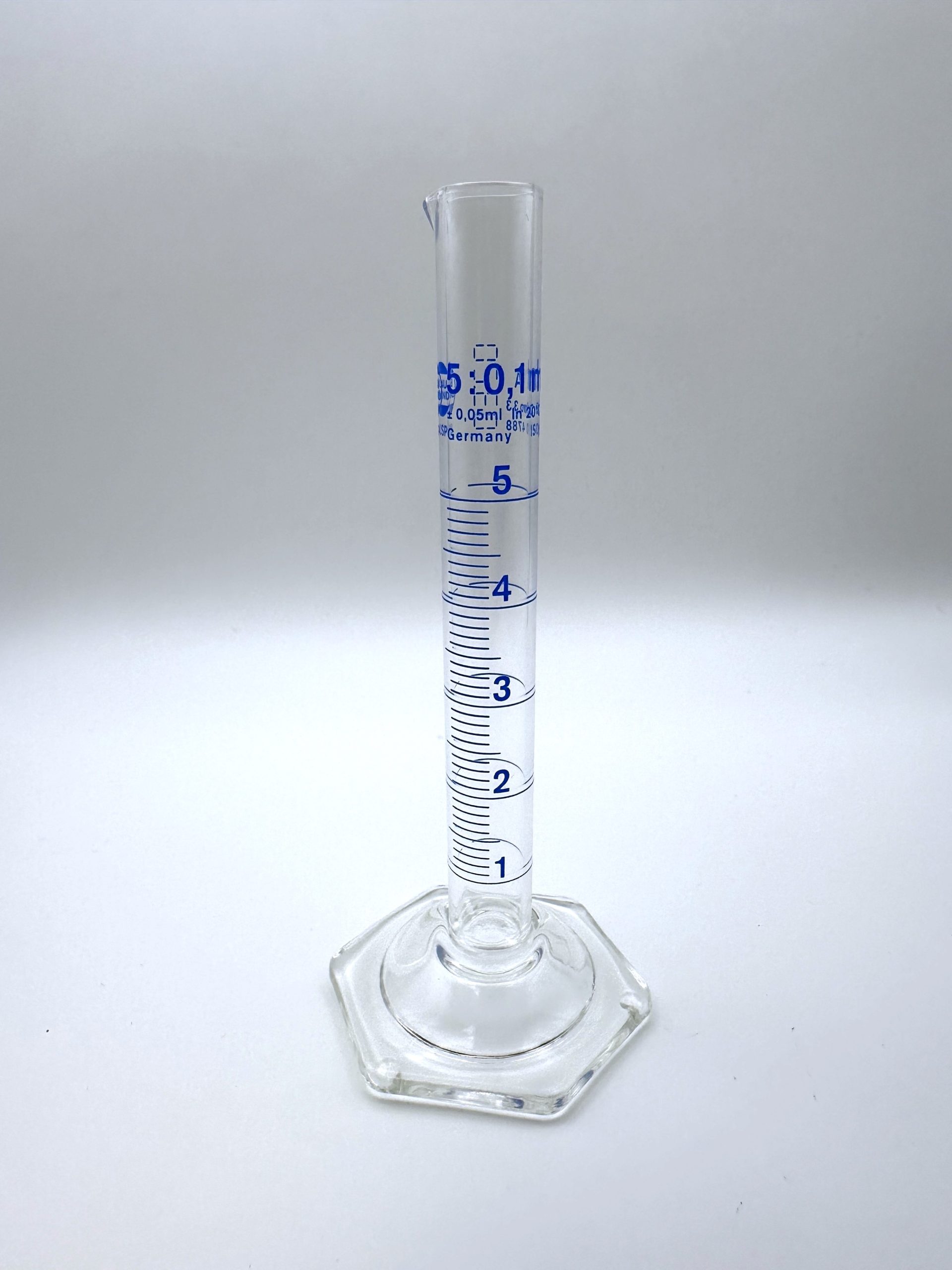 5mL Glass Graduated Cylinder | "TO CONTAIN", 1/10 mL Divisions